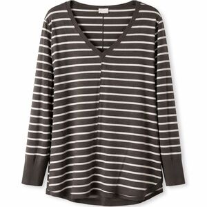 Caslon V-Neck Sweater Olive Green Stripe XL